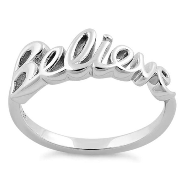 925 STERLING SILVER "Believe" Script Ring Inspirational - Picture 14 of 16